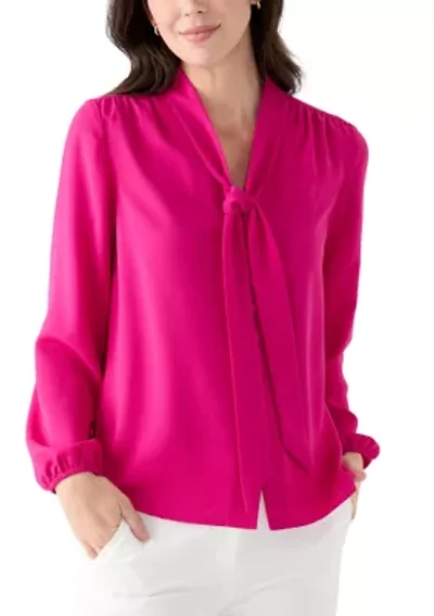 Women's Long Sleeve Tie Neck Blouse