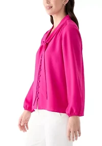 Women's Long Sleeve Tie Neck Blouse