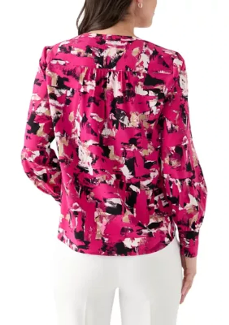 Petite Jewel Neck Keyhole Front Blouse