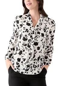 Women's Long Sleeve Tie Neck Blouse