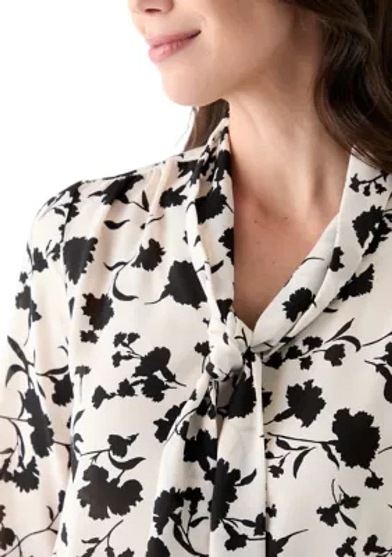 Women's Long Sleeve Tie Neck Blouse