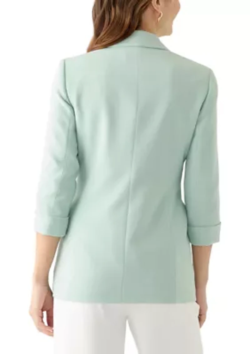 Women's Crepe Cuff Sleeve Faux Double Breasted Jacket