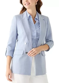 Women's Mélange Roll Sleeve Faux Double Breasted Jacket