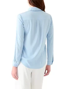 Women's Satin Button Front Long Sleeve Blouse