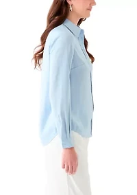 Women's Satin Button Front Long Sleeve Blouse
