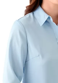 Women's Satin Button Front Long Sleeve Blouse