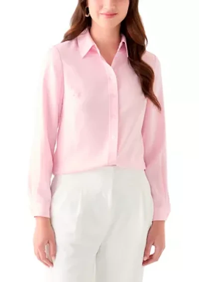 Women's Satin Button Front Long Sleeve Blouse