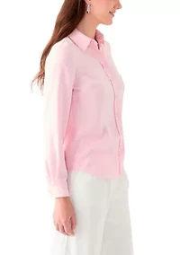 Women's Satin Button Front Long Sleeve Blouse