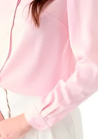 Women's Satin Button Front Long Sleeve Blouse