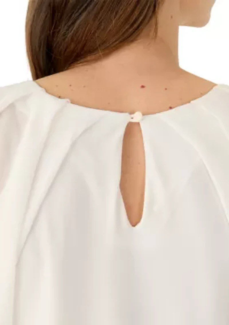 Women's Mixed Media Flutter Sleeve Knit Top