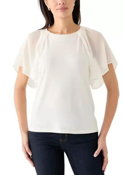 Petite Mixed Media Flutter Sleeve Knit Top
