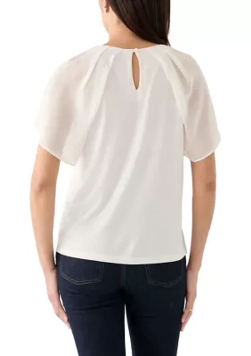 Petite Mixed Media Flutter Sleeve Knit Top