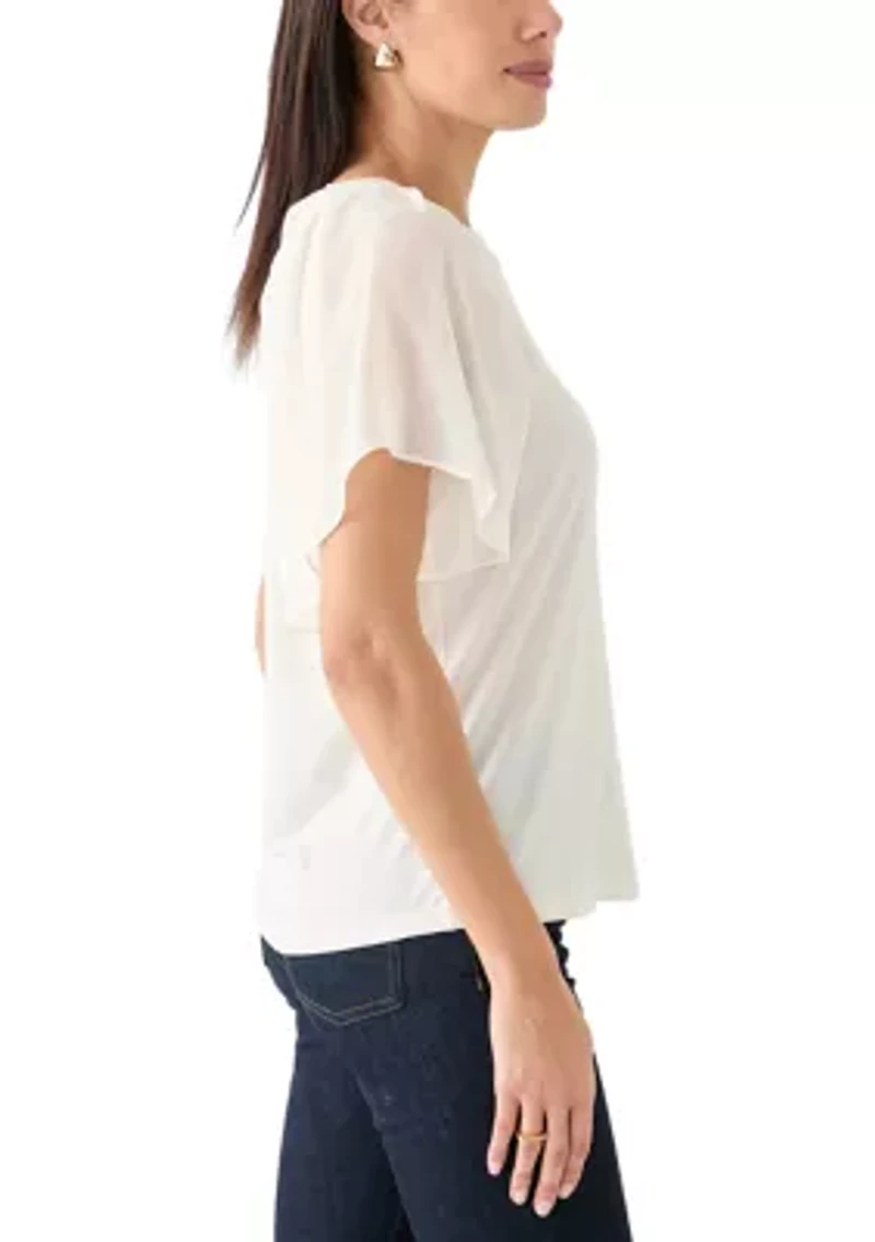 Petite Mixed Media Flutter Sleeve Knit Top