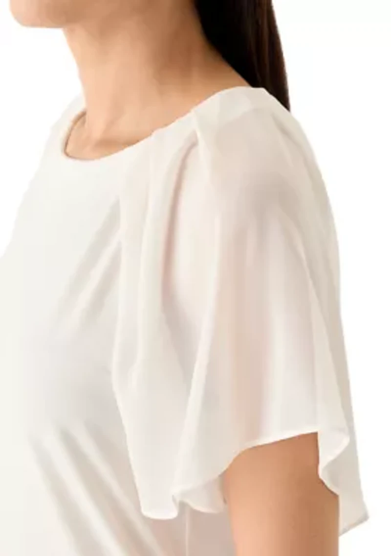 Petite Mixed Media Flutter Sleeve Knit Top