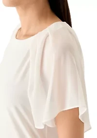 Petite Mixed Media Flutter Sleeve Knit Top