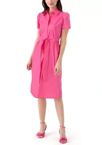 Women's Puff Sleeve Midi Shirtdress