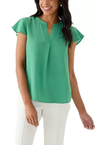 Petite Bubble Chiffon Flutter Sleeve Blouse