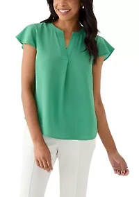 Petite Bubble Chiffon Flutter Sleeve Blouse