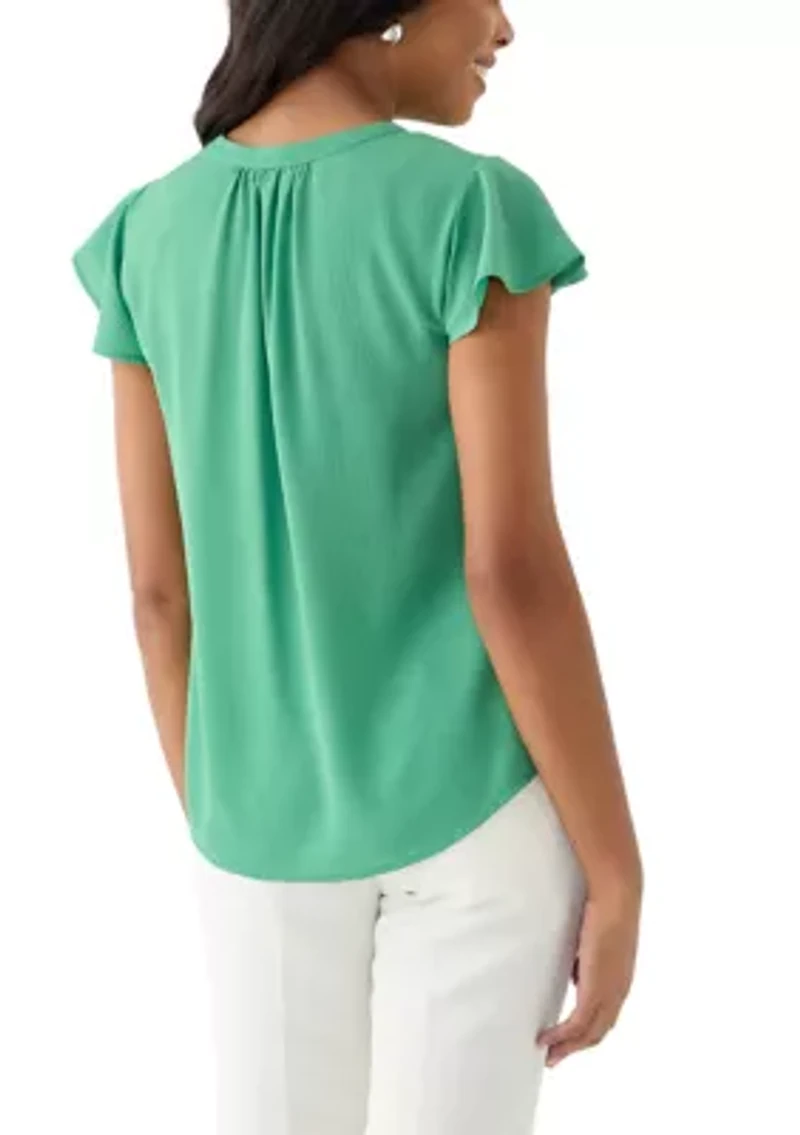 Petite Bubble Chiffon Flutter Sleeve Blouse