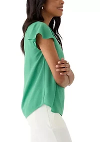 Petite Bubble Chiffon Flutter Sleeve Blouse