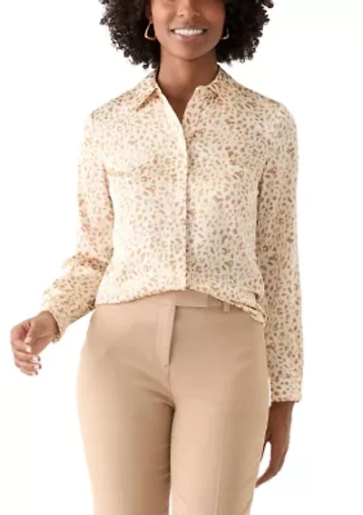 Women's Animal Print Button Front Blouse