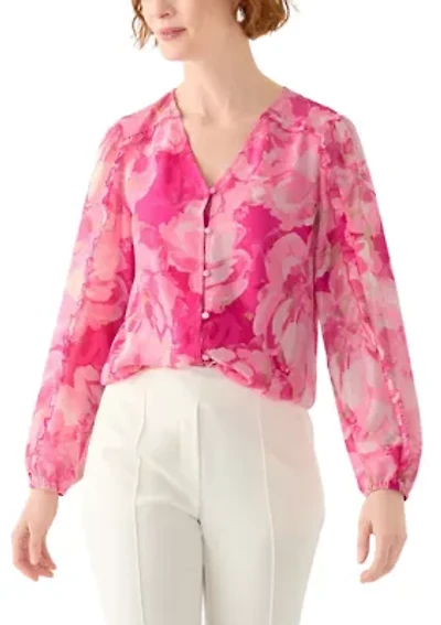 Women's Floral Print Button Front Blouse