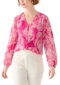 Women's Floral Print Button Front Blouse