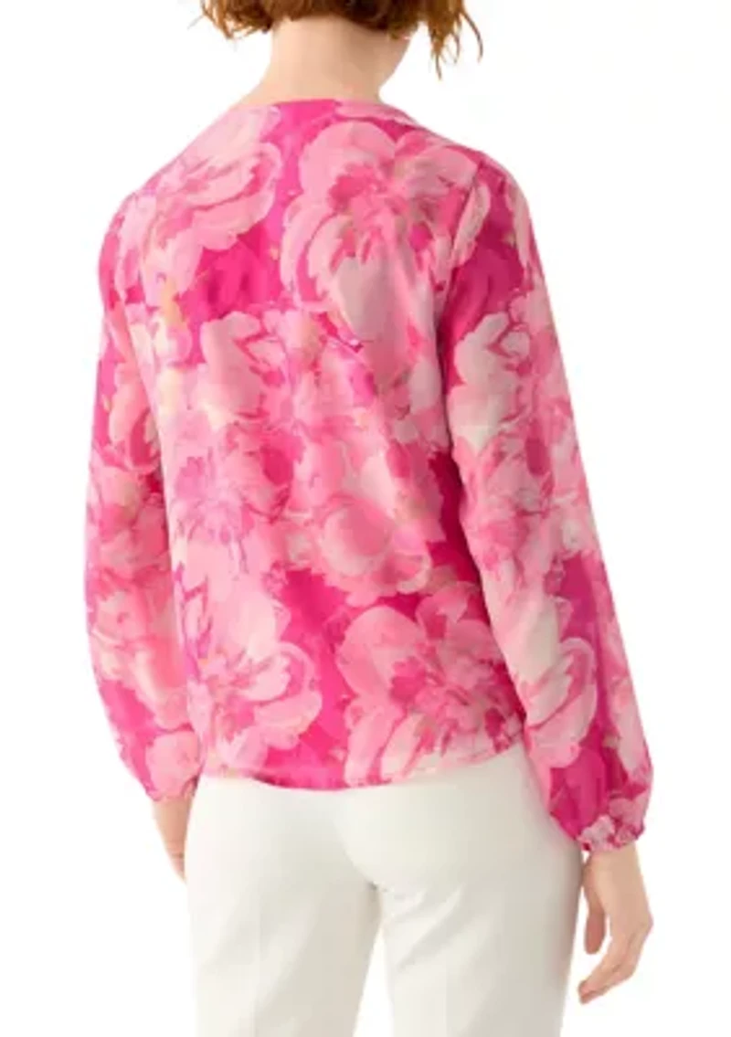 Women's Floral Print Button Front Blouse