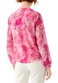 Women's Floral Print Button Front Blouse