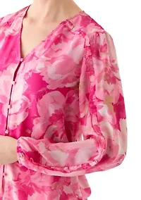 Women's Floral Print Button Front Blouse