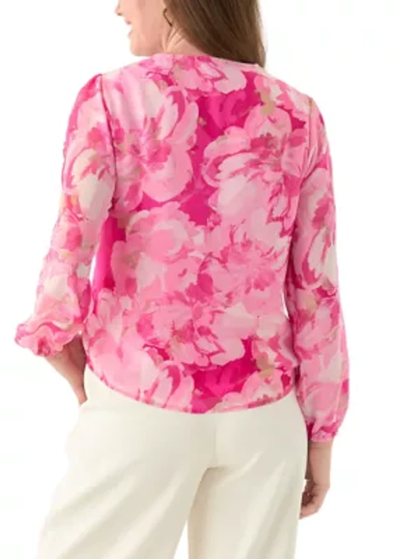 Petite Floral Print Button Front Blouse