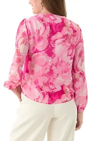 Petite Floral Print Button Front Blouse