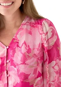 Petite Floral Print Button Front Blouse