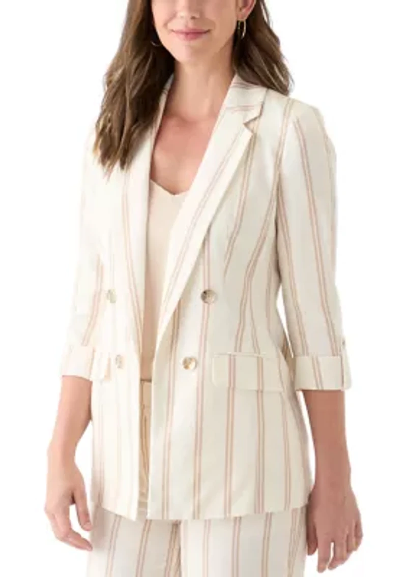 Women's Striped Faux Double Breasted Jacket