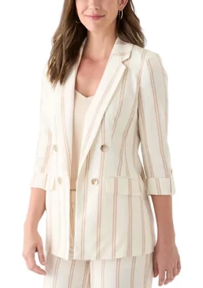 Women's Striped Faux Double Breasted Jacket