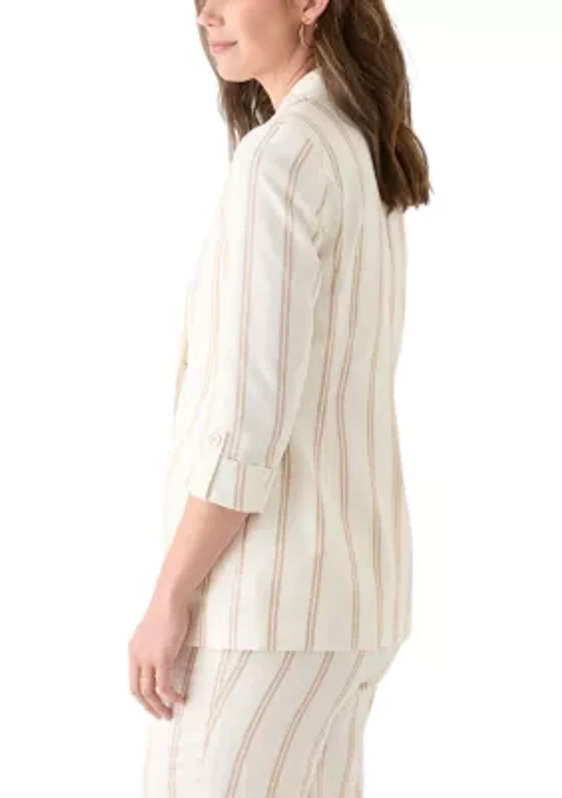 Women's Striped Faux Double Breasted Jacket