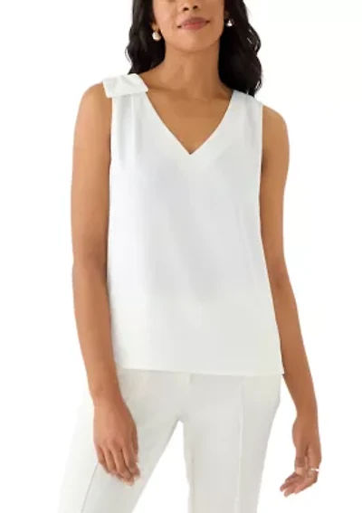 Women's V-Neck Bow DEtail Sleeveless Blouse