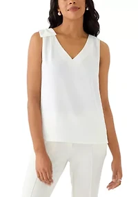 Women's V-Neck Bow DEtail Sleeveless Blouse
