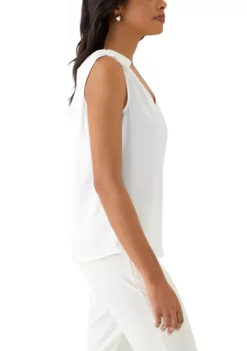Women's V-Neck Bow DEtail Sleeveless Blouse