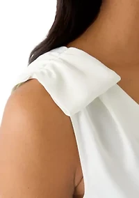 Women's V-Neck Bow DEtail Sleeveless Blouse