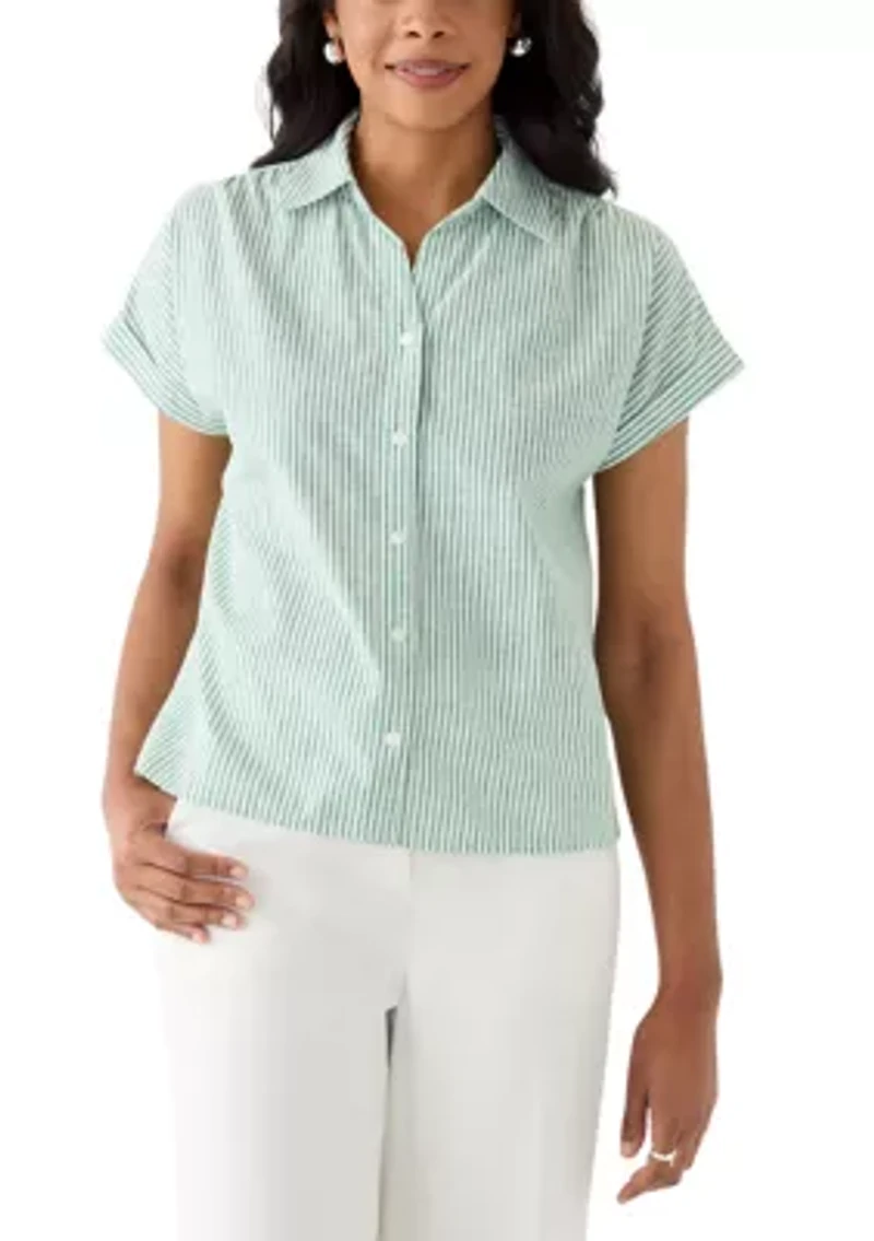 Women's Stripe Linen Button Front Shirt