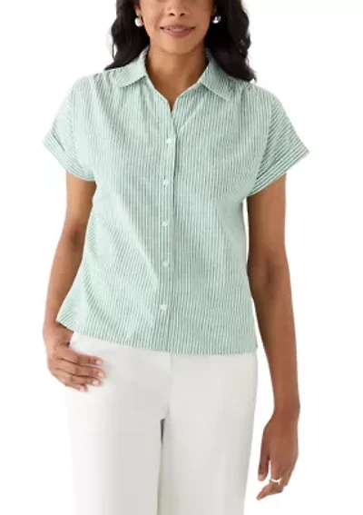 Women's Stripe Linen Button Front Shirt
