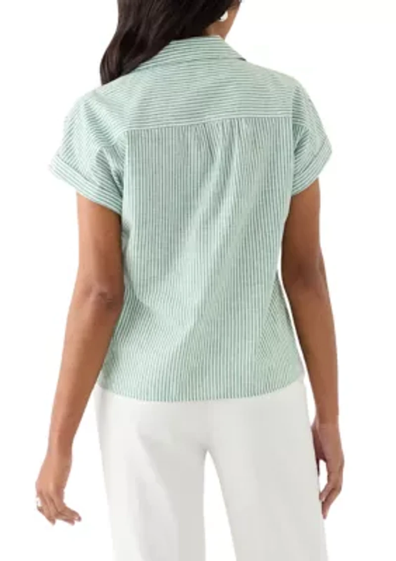 Women's Stripe Linen Button Front Shirt