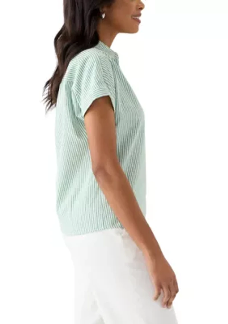 Women's Stripe Linen Button Front Shirt