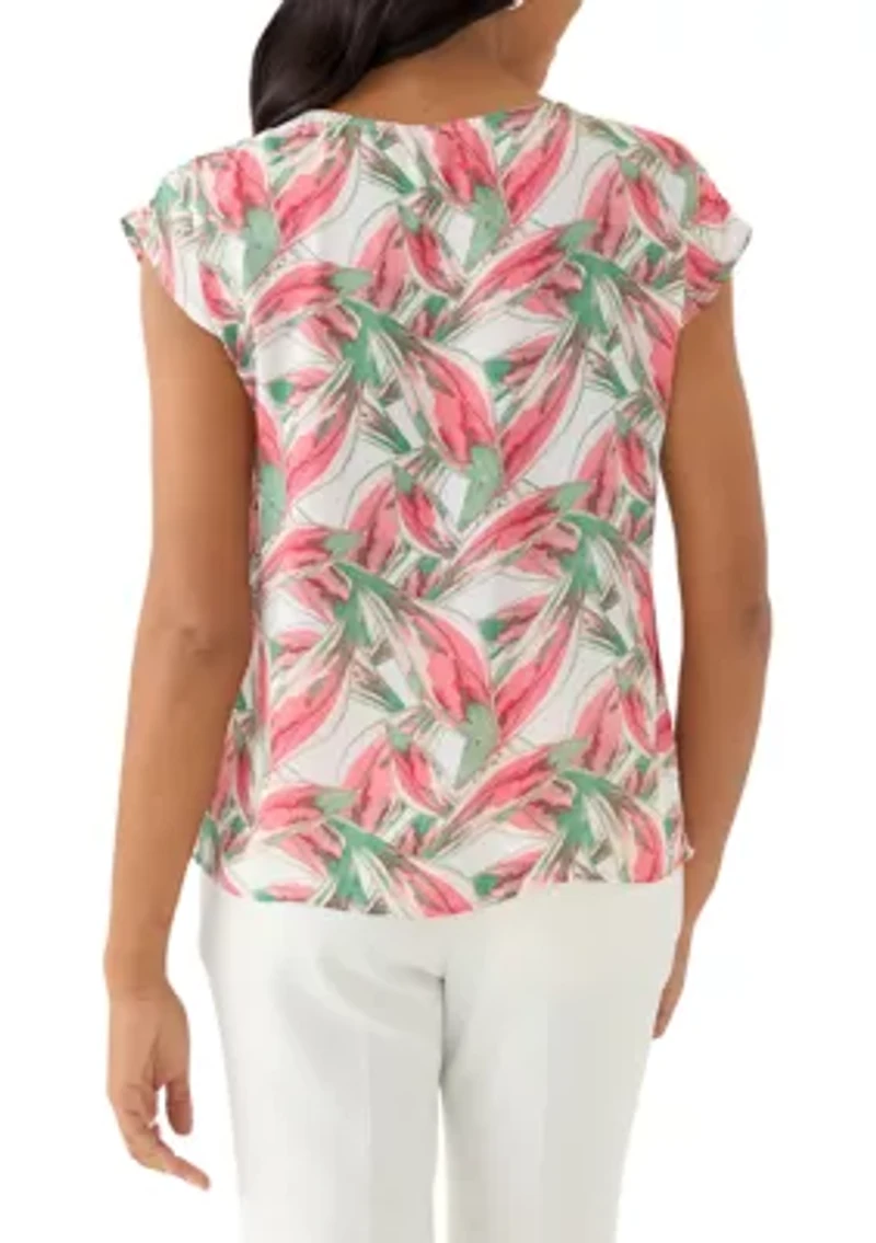 Women's Leaf Print Drop Shoulder Blouse