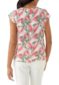 Women's Leaf Print Drop Shoulder Blouse