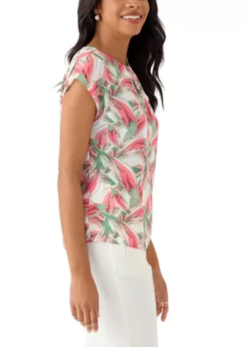 Women's Leaf Print Drop Shoulder Blouse