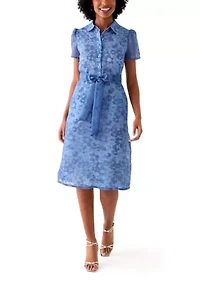 Women's Puff Sleeve Midi Shirt Dress