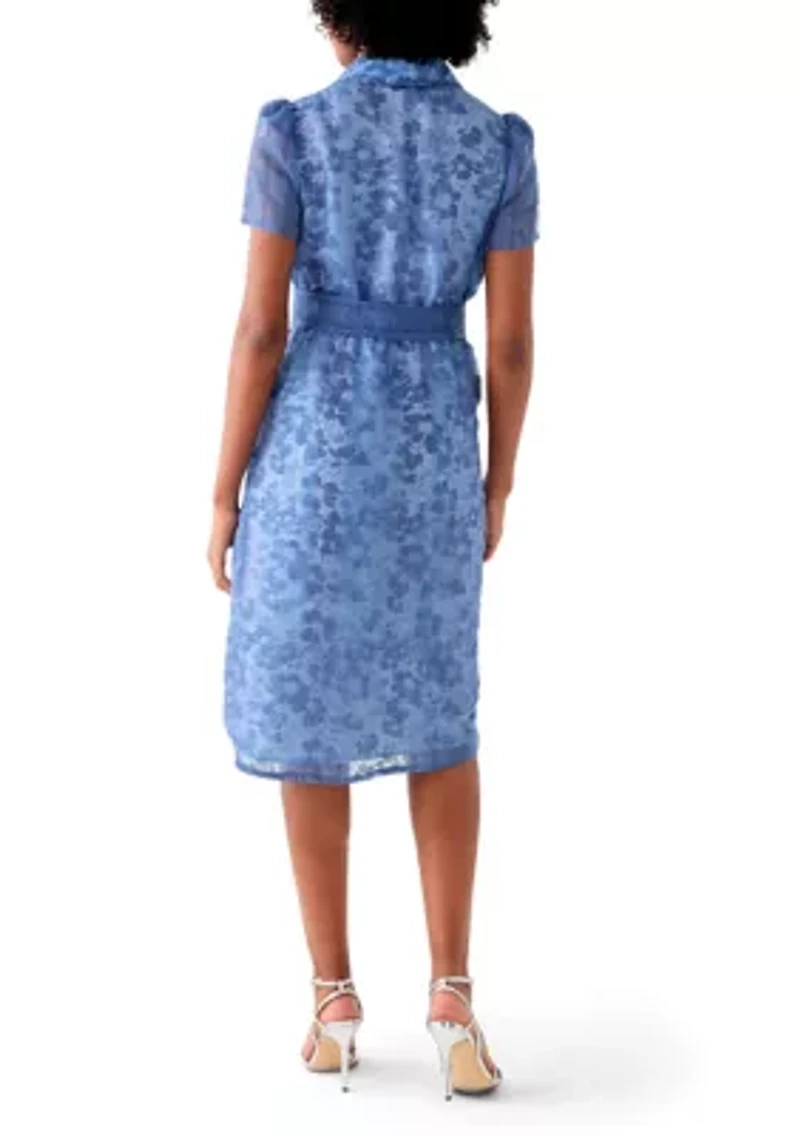 Women's Puff Sleeve Midi Shirt Dress