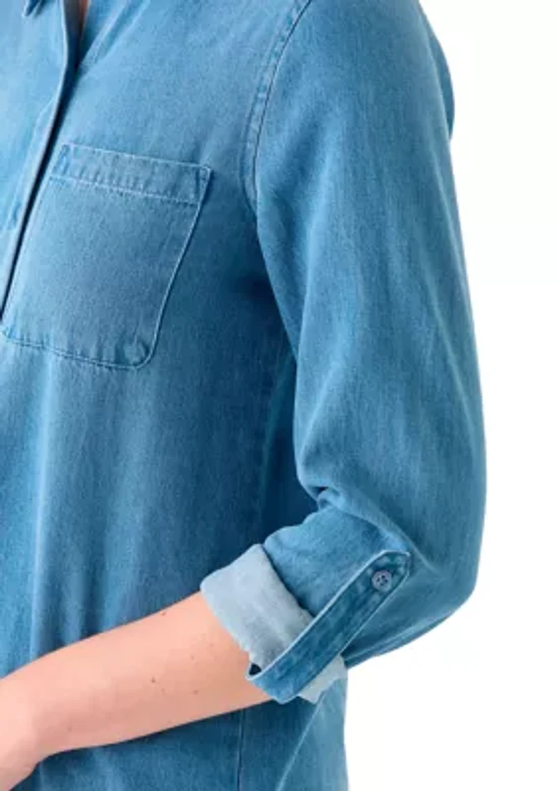 Petite Long Sleeve Button Down Shirt with Patch Pocket